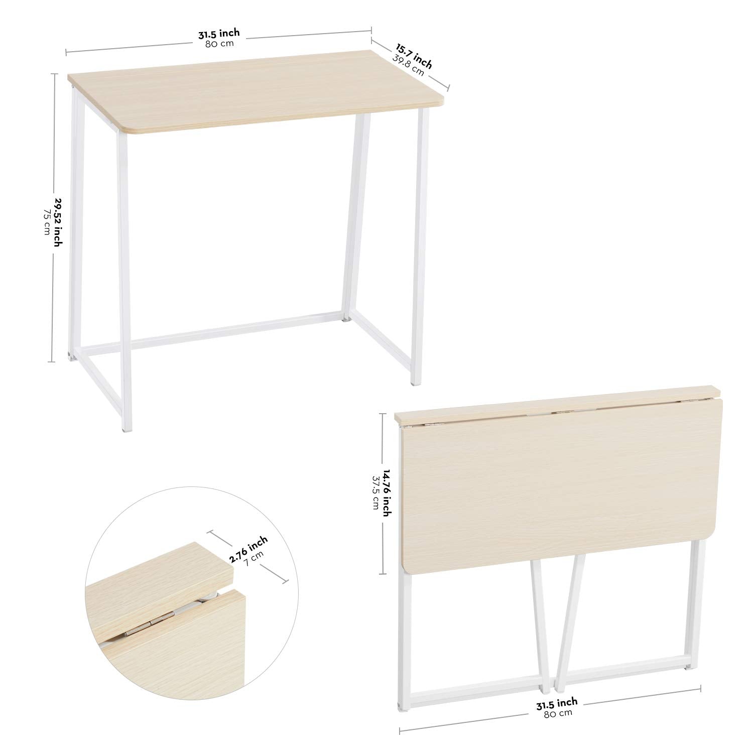 WOHOMO Folding Desk, Small Foldable Desk 31.5" for Small Spaces, Space Saving Computer Table Writing Workstation for Home Office, Easy Assembly, Oak - WoodArtSupply