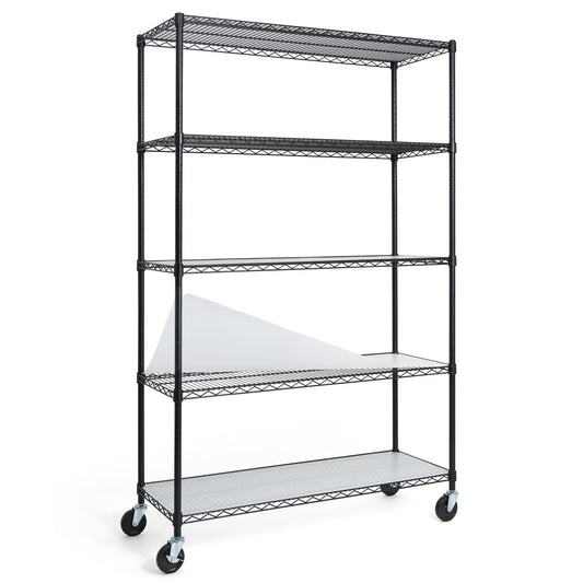 CAPHAUS NSF Commercial Grade Heavy Duty Wire Shelving w/Wheels, Leveling Feet & Liners, Storage Metal Shelf, Garage Shelving Storage, Utility Wire Rack Storage Shelves, w/Liner, 48 x 18 x 76 5-Tier