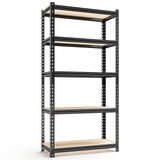SYLOUGH 28" W Father&I Industrial Heavy-Dudy Garage Shelving Units/Systems: Metal 5-Tier Storage Shelves Adjustable for Basement/Closet/Tote/Kitchen/Pantry Organization, 60" H*28W *12" D, Black SYLOUGH