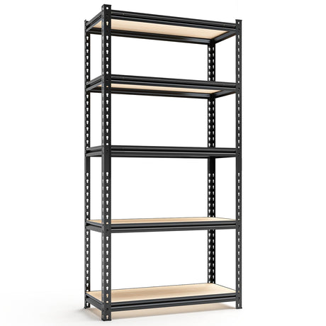 SYLOUGH 28" W Father&I Industrial Heavy-Dudy Garage Shelving Units/Systems: Metal 5-Tier Storage Shelves Adjustable for Basement/Closet/Tote/Kitchen/Pantry Organization, 60" H*28W *12" D, Black SYLOUGH