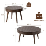 COSIEST Round Coffee Table Set of 2, Nesting Table with Honeycomb Pattern, Modern End Table Set of 2, Wood Cocktail Table for Living Room, Farmhouse, Brown COSIEST