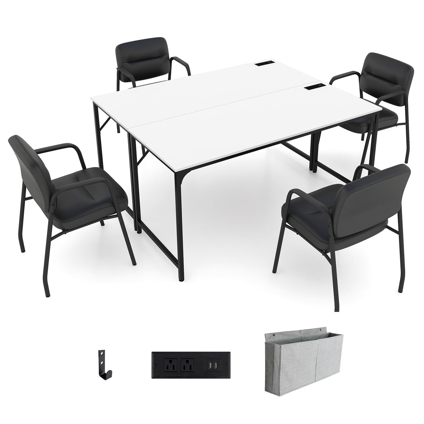 Giantex 10 FT Conference Table with Charging Station, 2 PCS 60" x 24" Rectangular Large Meeting Room Desk with Storage Bag & Hook, Space Saving Seminar Table, Modern Office Computer Desk for  - WoodArtSupply