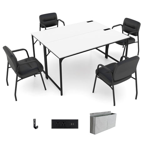 Giantex 10 FT Conference Table with Charging Station, 2 PCS 60" x 24" Rectangular Large Meeting Room Desk with Storage Bag & Hook, Space Saving Seminar Table, Modern Office Computer Desk for 4 People Giantex