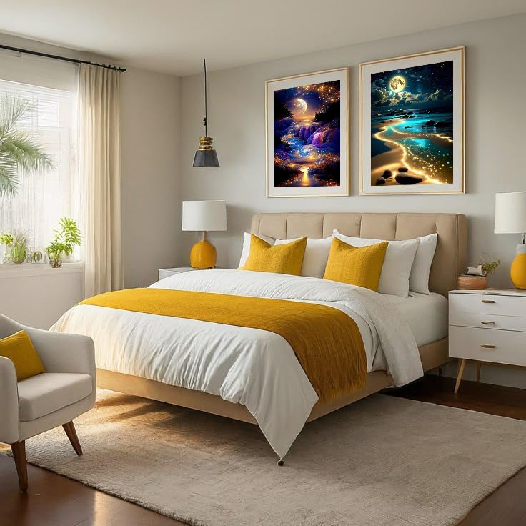 Mowana 2 Pack Moon Beach Diamond Art Kits for Adults – Moonlight Diamond Painting on Canvas, Landscape & Moonwaterfall Relaxing 5D DIY Diamond Art Painting Kit Wall Decor 12x16inch Mowana