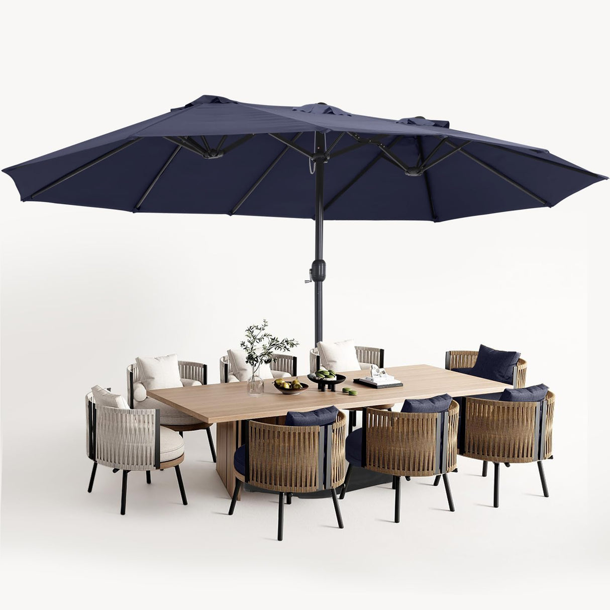 MASTERCANOPY Patio Outdoor Umbrella,15FT Double Sided Large Umbrella,Including Umbrella Base,Suitable For Garden,Pool Side,Deck,Navy Blue MASTERCANOPY