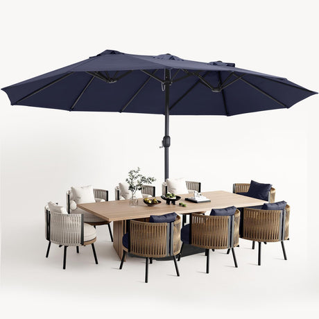 MASTERCANOPY Patio Outdoor Umbrella,15FT Double Sided Large Umbrella,Including Umbrella Base,Suitable For Garden,Pool Side,Deck,Navy Blue MASTERCANOPY