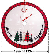 Multiwins Christmas Tree Skirt 48 Inch Red Rustic Xmas Tree Skirt with Snowflake, Black Red Buffalo Plaid Christmas Tree Skirt Ornaments for Merry Christmas Holiday Party Decorations Indoor Outdoor multiwins