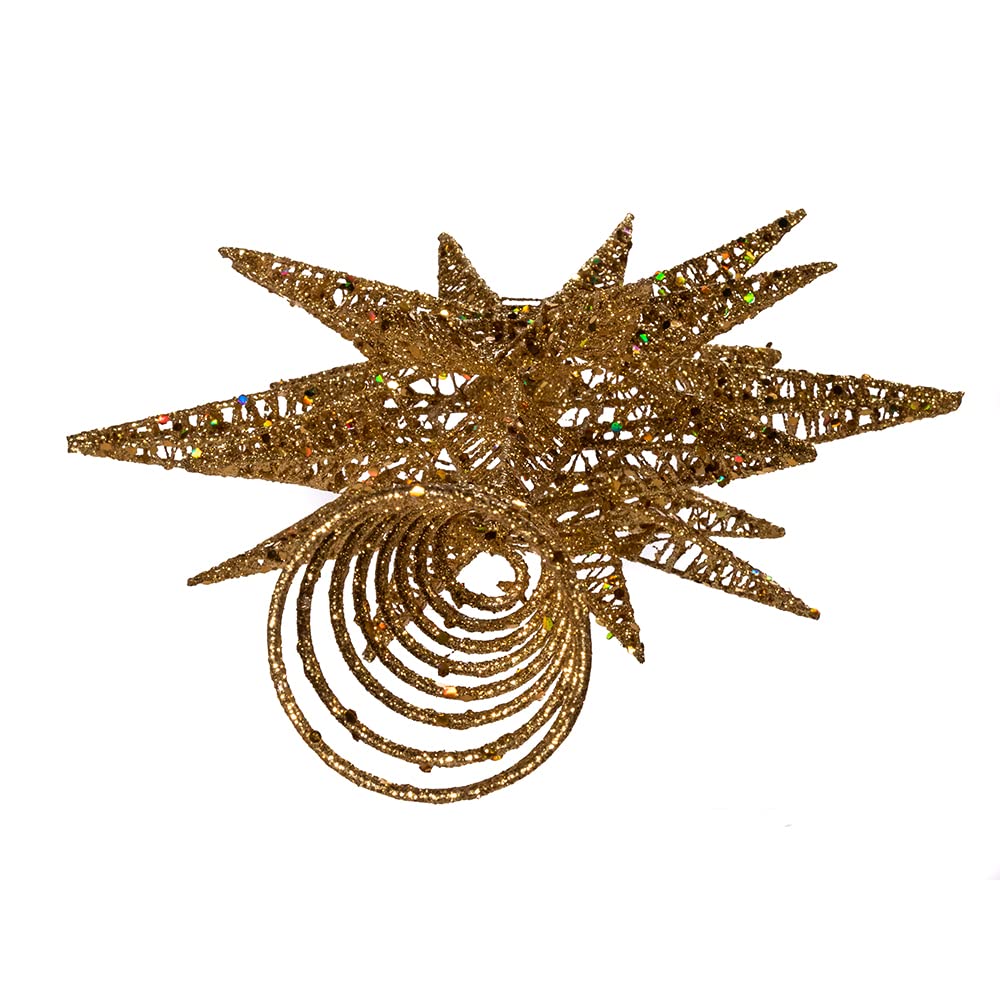 Kurt Adler Un-Lit Gold Glitter Wire 3D Star Treetop, 16.5-inch Length, Gold-Tone, Metal, Holiday Decor Kurt S. Adler