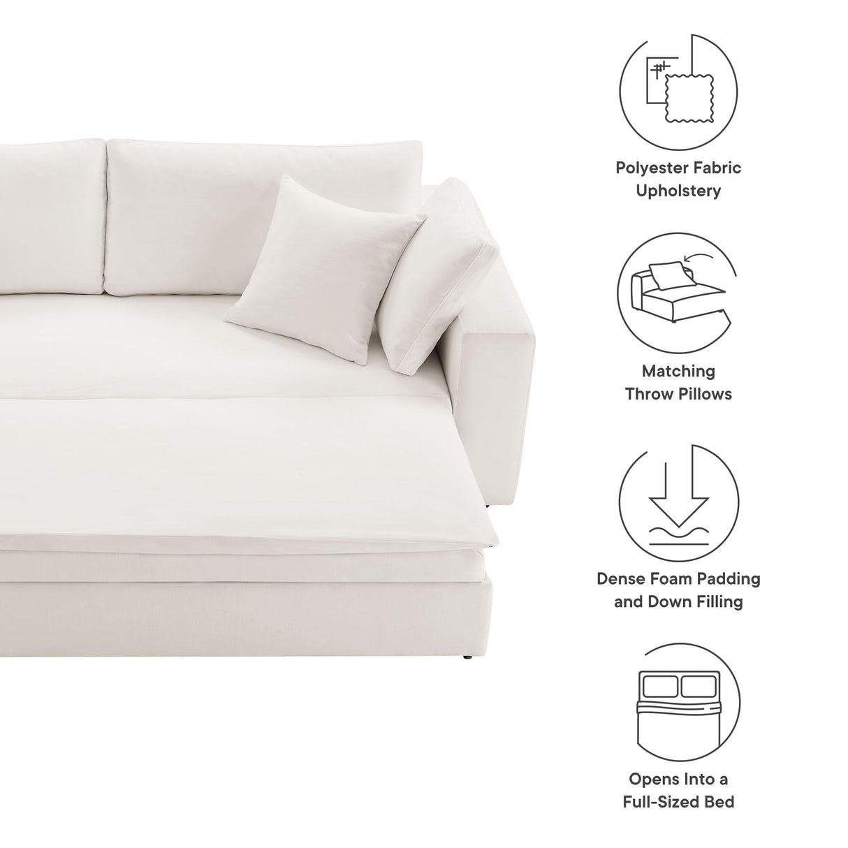 Modway Commix Down Filled Fabric Sleeper Sofa in Pure White Modway