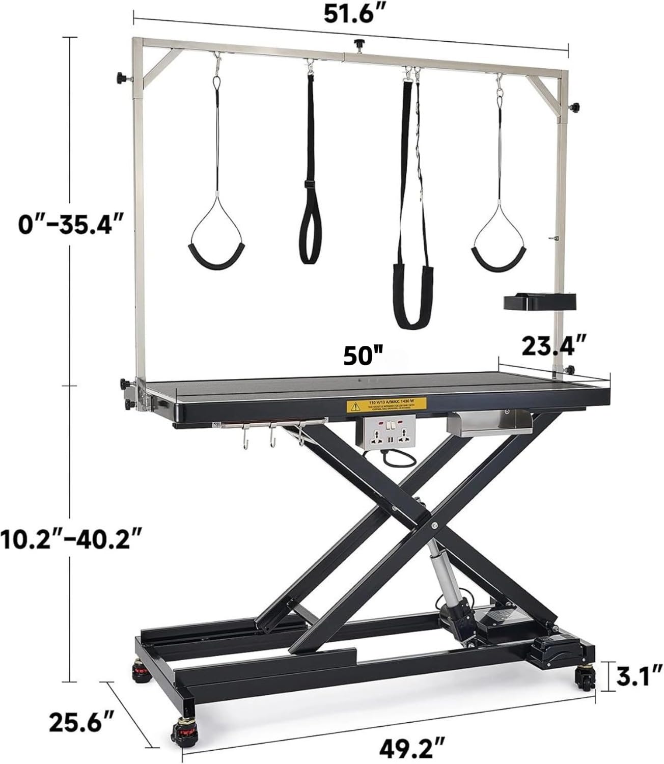 CO-Z Electric Dog Grooming Table, 50" Heavy Duty Pet Grooming Table with Height Adjustable Leveling Wheels 4 Nooses Tool Organizer, Large Dog Grooming Station for Pets Bathing Drying, 240lb Cap, Black