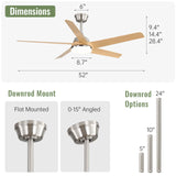 Sofucor 52 Inch Ceiling Fans with Lights and Remote, 7000 CFM 5 Blades Low Profile Ceiling Fan, Modern LED Ceiling Fans for Bedroom Living Room Outdoor, Reversible, Noiseless, Light Wood Grain Sofucor