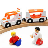Magnetic Trains Cars Playset Wooden Train Track Accessories Station Wagon Train Set for Toddlers 3-5 Wooden Train Sets for Boys Girls Ages 3-4-7 (Ambulance B (with Light and Sound)) DSHMIXIA