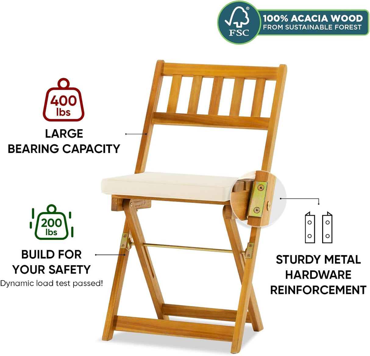 IDZO Heavy Duty 400lbs Capacity Patio Bistro Set 3 Piece Outdoor, Folding Chairs w/Cushion, Square Table - Upgrate 2024 IDZO