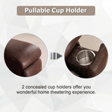 CANMOV Leather Recliner Chair Set of 2, Classic and Traditional Manual Recliner Chair with Overstuffed Arms and Back, Manual Single Sofa with Concealed Cup Holders,Red Brown CANMOV