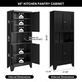 Bevivog 69" Pantry Cabinet,Tall Metal Storage Cabinet with Doors and Adjustable Shelves,High Freestanding Cupboard Locker for Kitchen,Dining Room,Living Room,Office,Black Bevivog