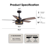 46 Inch Ceiling Fans with Lights and Remote Control, Farmhouse Ceiling Fan for Bedroom Living Room and Patio, Black Caged Ceiling Fan for Indoor and Outdoor LuminFan