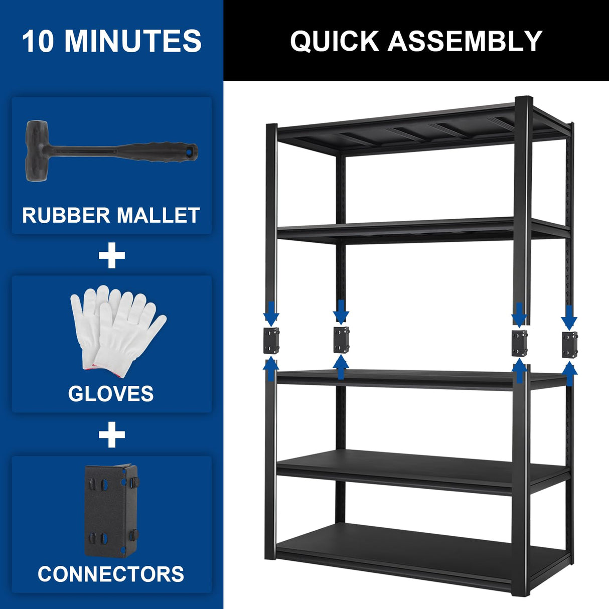 BILT HARD 2000LBS Garage Shelving, 39.4" W x 18" D x 72" H, 5-Shelf Storage Shelves Heavy Duty, Industrial Metal Shelving Units with Adjustable Shelf, Steel Utility Shelves, Black BILT HARD