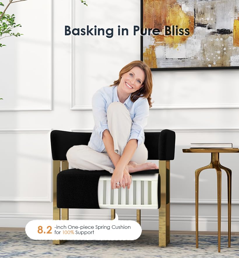 AODAILIHB Mid Century Sherpa Boucle Accent Chair Set of 2, Modern Upholstered Armchair Black Bucket Chair Comfy Side Chair Arm Chairs for Living Room, Office, Club, Reading Nook (2, Black) AODAILIHB