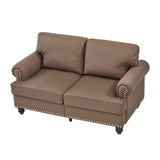 Lestar Loveseat Sofa Faux Leather, Upholstered Comfy 2 Seater Love Seat Sofas Couch Classic Style Round Armrests Nailhead Trim Removable Cushion Cover w/Storage Space (Brown, Loveseat) Lestar
