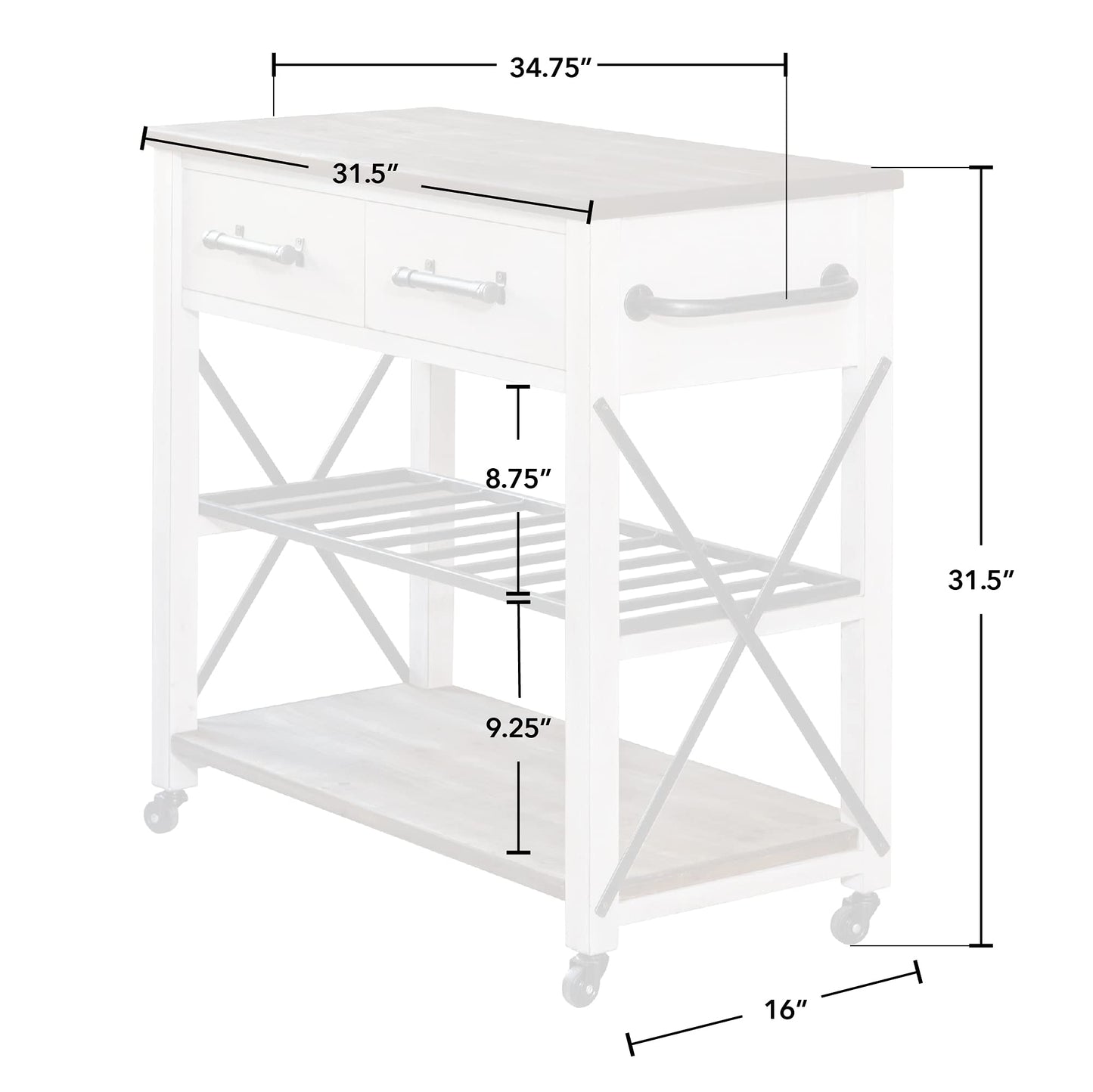 FirsTime & Co. Off-White and Brown Aurora Kitchen Cart, Coffee Bar and Microwave Stand, Island on Wheels with Storage, Wood and Metal, Farmhouse, 31.5 inches