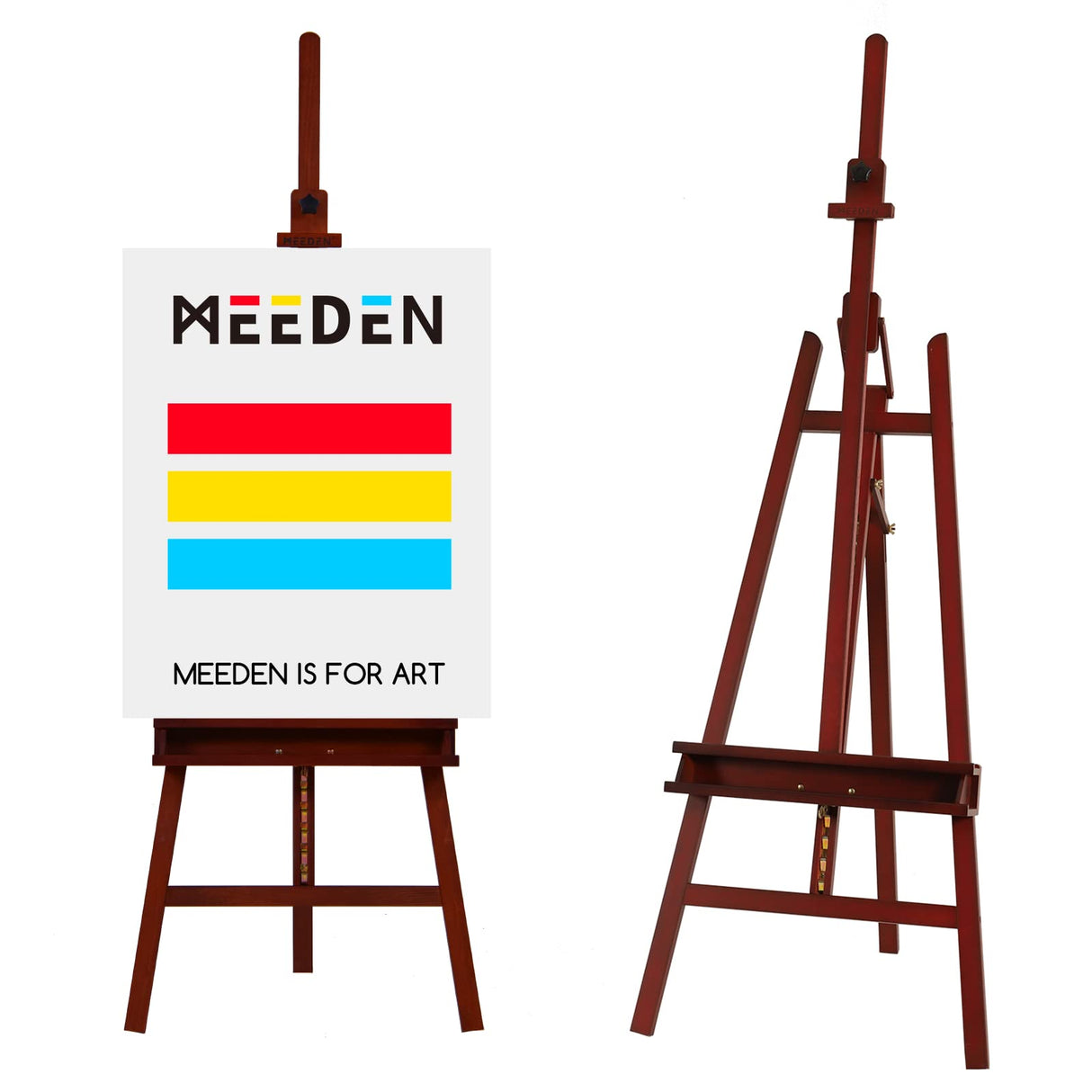 MEEDEN Walnut Large Painters Easel Adjustable Solid Beech Wood Artist Easel, Studio Easel for Adults with Brush Holder, Holds Canvas up to 48" MEEDEN