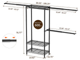 Golpart Closet Storage Organizer System,Expandable Wall Mounted Clothes Rack,3 Tiers Heavy Duty Metal Garment Rack with 3 Extendable Hanger Rods,Fits Space 5.7~8.8ft Width,76.77" H x 15.75" D Golpart
