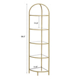 Homhedy 5-Tier Corner Shelf Stand, Metal Corner Bookshelf, Tempered Glass Shelves, Bathroom Storage Rack Shelf, Plant Stand, Modern Style,Golden Homhedy
