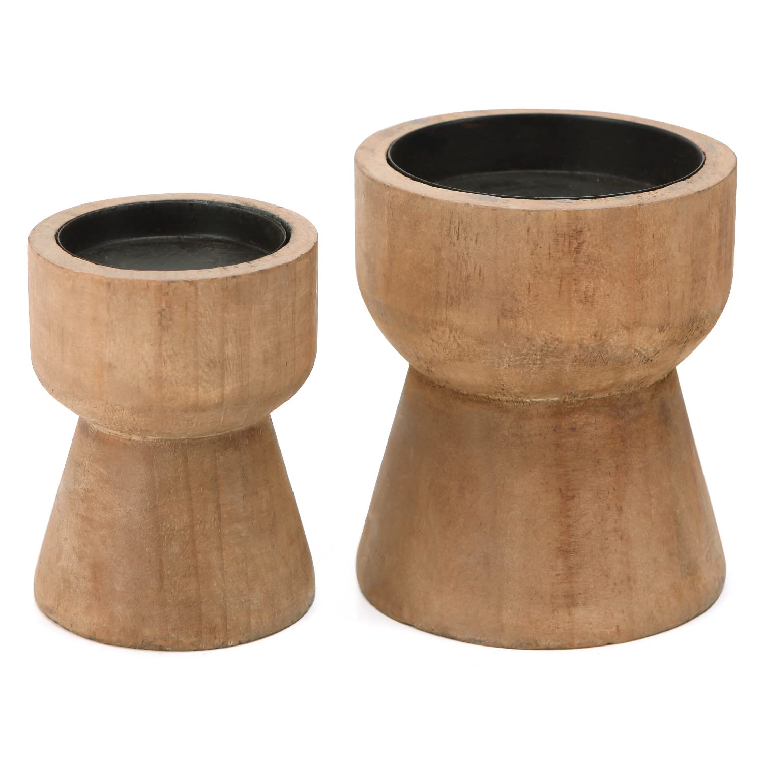 NIKKY HOME Rustic Wood Candle Holder, Farmhouse Pillar Decorative Candlesticks Pedestal, Centerpieces Decor for Fireplace Mantle Coffee Bar Dining Table Set of 2 - WoodArtSupply