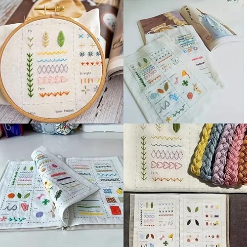 Embroidery Stitch Book Kit for Adults & DIY Craft Lovers,Portable Embroidery Kit for Beginners Enthusiasts,Includes Guide to 106 Patterns with Tools & Tutorials and 86-Piece Sewing Tool Kit(1 Set)
