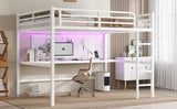 Harper & Bright Designs Queen Loft Bed with Desk, Metal Loft Bed with LED Lighted and Power Outlet, Queen Size Loft Beds with Desk for Teens, Adults, Kids, Noise Reduced Structure,White Harper & Bright Designs