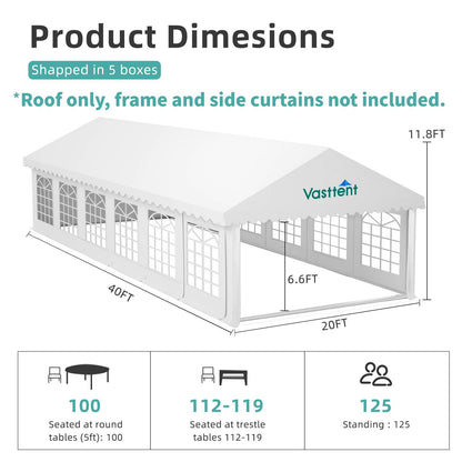 VASTTENT 20x40ft Party Tent Top Replacement Cover for Wedding, Outdoor Events, Roof Only(White)