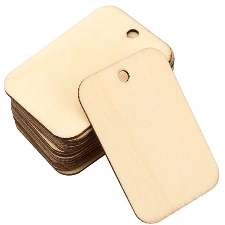 JAPCHET 200 PCS Wood Gift Tags Blank, 2.24 x 1.26 Inch Unfinished Wood Tags with Hole and 65 FT Hemp Rope, Blank Wood Tags for Hanging, DIY Craft and Home Decoration JAPCHET