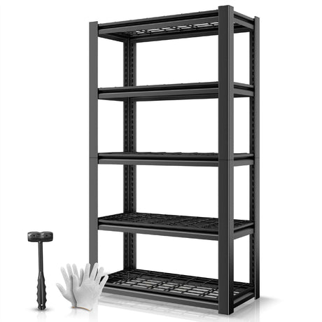 Auto Dynasty 5-Tier Storage Shelves, 72" H Heavy Duty(3000LBS Capacity) Adjustable Garage Shelving, Metal Storage Utility Rack Shelf Unit for Pantry Kitchen Warehouse, 72" H x 35" W x 16" D, Black Auto Dynasty