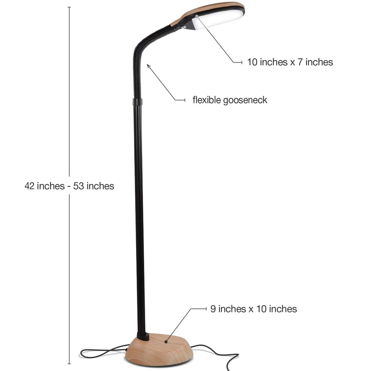 Brightech Litespan - LED Floor Reading Lamp, Modern Wooden Style, Adjustable Gooseneck, 850-950 Lumens, 12W, 3-Year Warranty Brightech