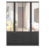 Woodpeckers Furniture And Mattress 4 Mirrored Doors Wardrobe 2 Drawers with Shelves 72 high (4 Mirrors, Black) Woodpeckers Furniture And Mattress
