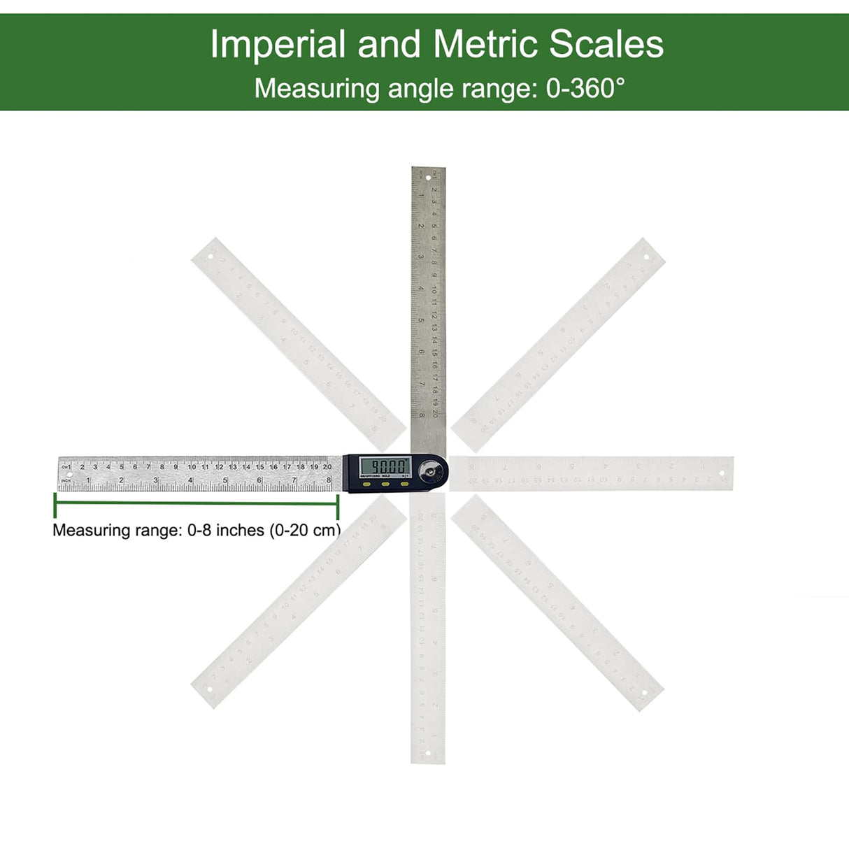 8 Inch Digital Angle Finder, JYEASTZ Stainless Steel Digital Protractor Angle Ruler with Holding Angle Data, Ideal for Construction Woodworking (8inch) JYEASTZ