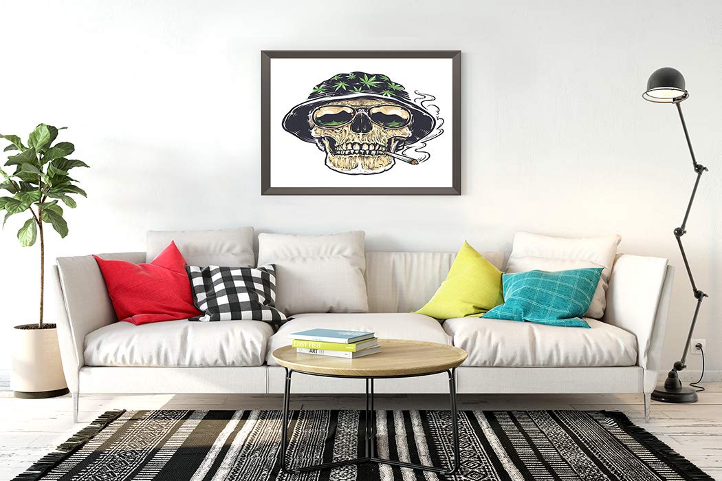 5D Diamond Painting,Diamond Painting Kits for Adults Rastaman Skull in Hat Cannabis Leafs Sunglasses Holds Smoking Joint His Mouth Suitable as Gifts Gem Art Drill Dot, Home Games,Home Wall,12"x16" Puzzle art