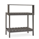 Psilvam Outdoor Poly Lumber Potting Bench, Polystyrene Garden Table with Storage Shelves, All-Weather Patio Work Station for Gardening(Grey) Psilvam