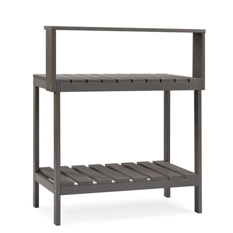 Psilvam Outdoor Poly Lumber Potting Bench, Polystyrene Garden Table with Storage Shelves, All-Weather Patio Work Station for Gardening(Grey) Psilvam