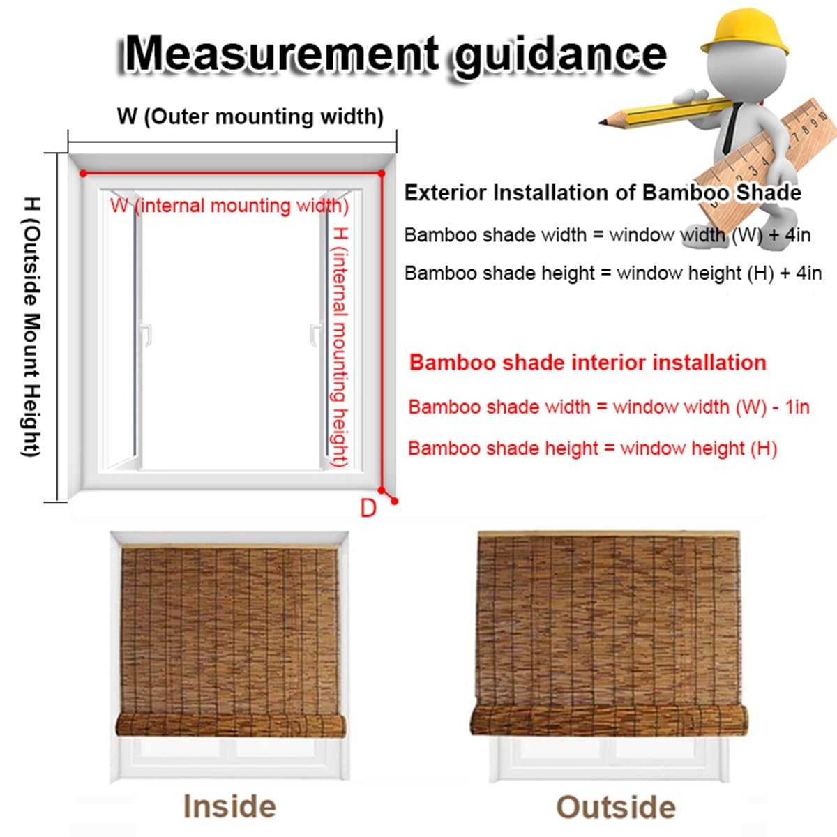Made Natural Bamboo Roller Blinds Cordless Bamboo Blinds 25" 26" 27" 28" 31" 32" 33" 34" 35" 36" 40" 41" 42" 43" 44" 45" 46" 47" 49" 50" 56" 57" 72" Retro Outdoor Bamboo Shades for patios(Size:28" W x Generic