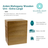 Arden Mahogany Wooden Cremation Urn, Extra Large Size Adult Wood Box, Capacity for up to 220 lbs Ashes for a Man or Woman, Ground Burial, Home or Funeral Memorial Cremation Urn for Ashes Silverlight Urns