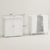 HOMCOM Under Sink Bathroom Cabinet, Pedestal Sink Storage Cabinet with 2 Doors, Shelf and U-Shape, White HOMCOM