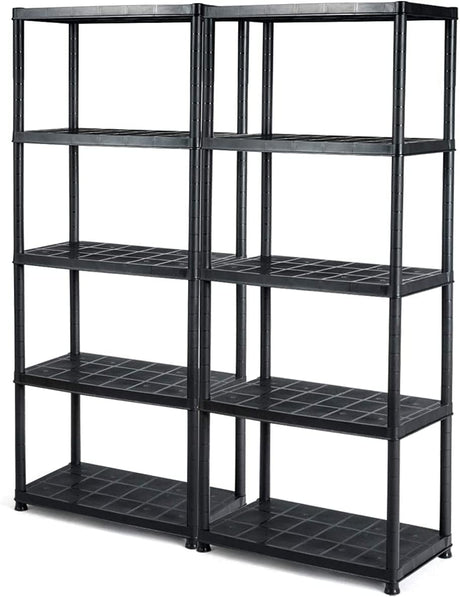 LDAILY 5 Tier Plastic Storage Shelves, Easy to Assemble Garage Rack, Multi-Use Free Standing Shelf Unit, Heavy Duty Shelving for Home Office, Black(2, 36”L X 18”W X 73”H) LDAILY