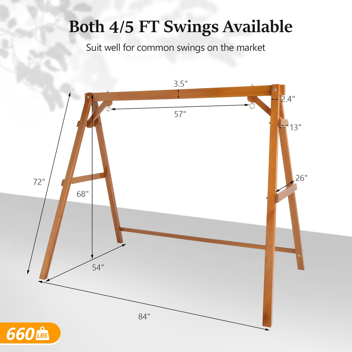 VINGLI Heavy Duty 660 LBS Wooden Swing Frame with Extra Bottom Connection Board, Upgraded A-Frame Porch Swing Bench Stand for Indoor & Outdoor VINGLI