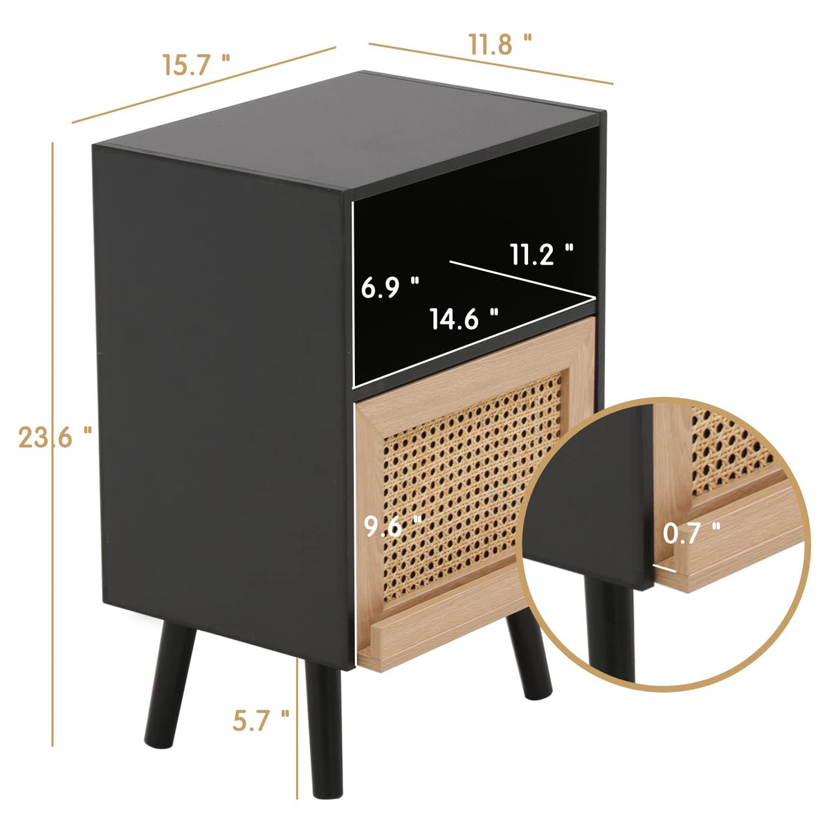 Anbuy Rattan Nightstand Set of 2, Wooden End Side Table, Bedside Table with Open Storage Shelve and Door, Night Stands for Bedroom Living Room 2-Pack Anbuy