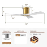 OFANTOP 52 Inch Smart Ceiling Fan with Light and Remote, Indoor 3 Blade White Gold Low Profile Flush Mount Modern Ceiling Fan for Bedroom Living Room OFANTOP