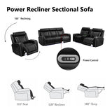 Breathing Leather Power Recliner Sofa Set Living Room Furniture Reclining Couch with LED Light/Cup Holder/USB Ports for Home Theater (3 Piece Leather Couch, Black) Plithzy