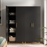 NOVAMAISON 69” Tall Storage Cabinet - Black Storage Cabinet w/ 2 Doors and Adjustable Shelves, Freestanding Kitchen Pantry w/Gold Handles and Legs, Wooden Wardrobe Cabinet for Bedroom, Laundry NOVAMAISON