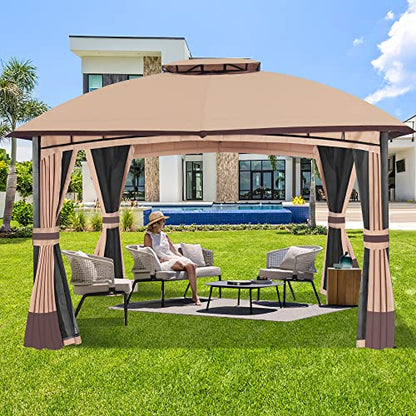 10’x 12’ Outdoor Gazebo, Double Roof Patio Gazebo with Netting and Curtains, Metal Frame Outdoor Patio Canopy for Deck Backyard Garden