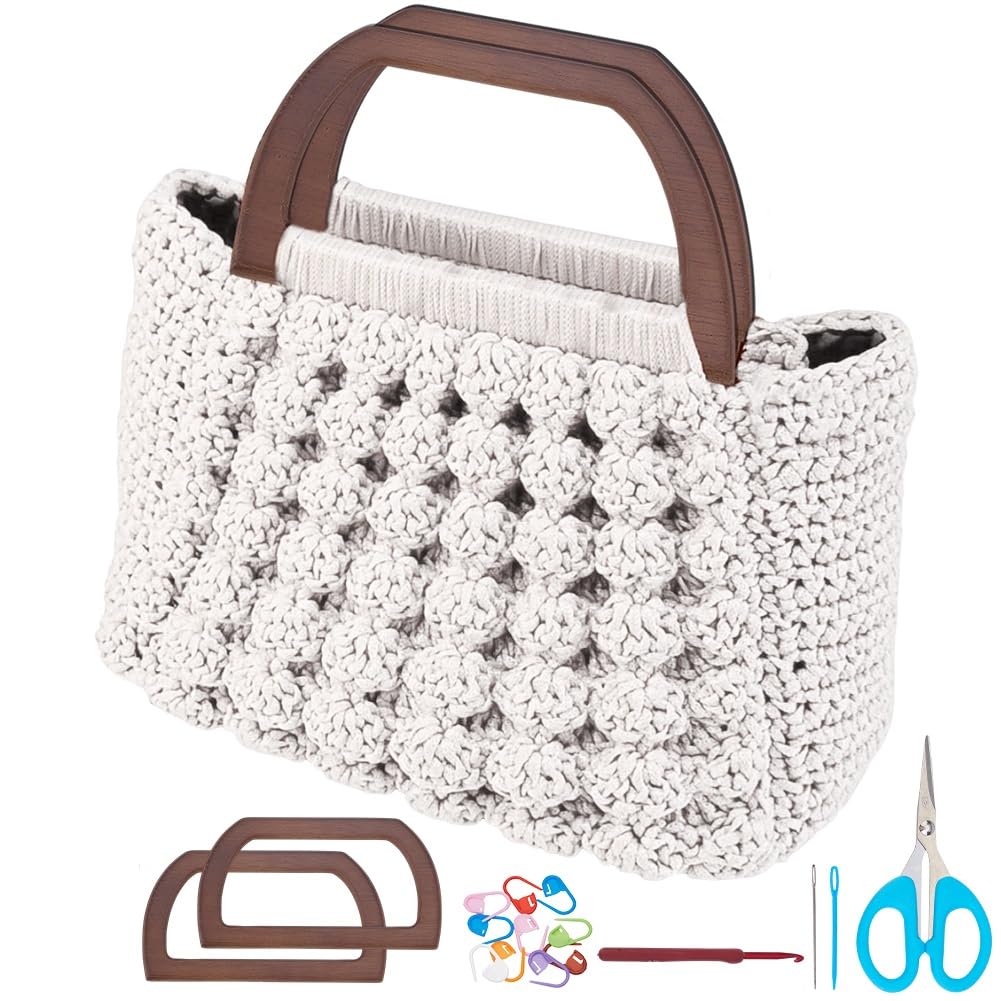 BEUNITONE DIY Macrame Shell Bag Kit for Beginners Purse Making Kit for Women DIY Handmade Beach Bag DIY Kit for Starter Macrame Tote Bag Kit with D Shaped Bag Handles with Step-by-Step Instructions BEUNITONE